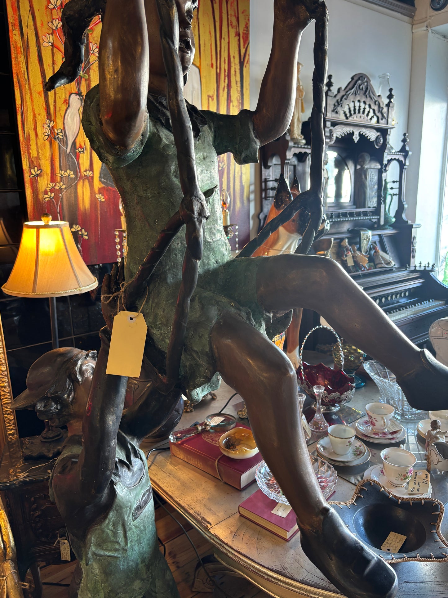 Life-Size Bronze Sculpture: Children on Swing - Monumental Garden Statue