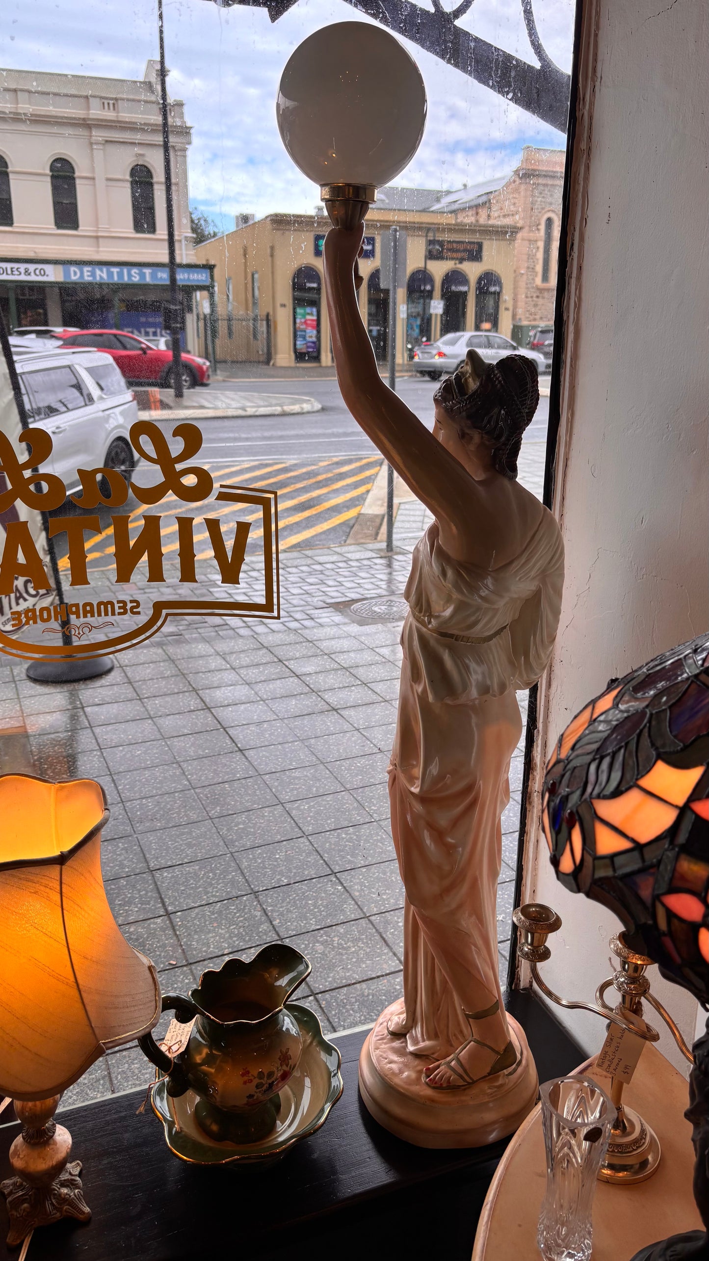 Elegant Classical Lady Lamp – 130cm (1930s–50s, Chalkware or Plaster)