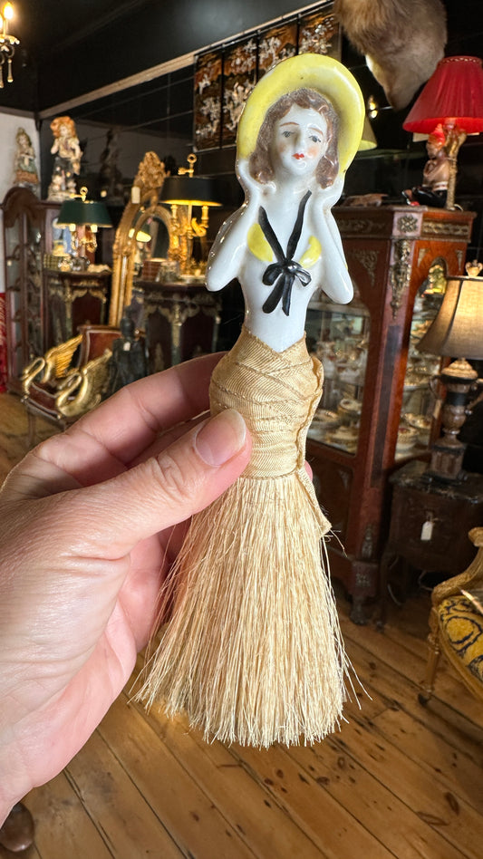 Vintage Japanese porcelain half-doll vanity or clothes brush, 1920-30s