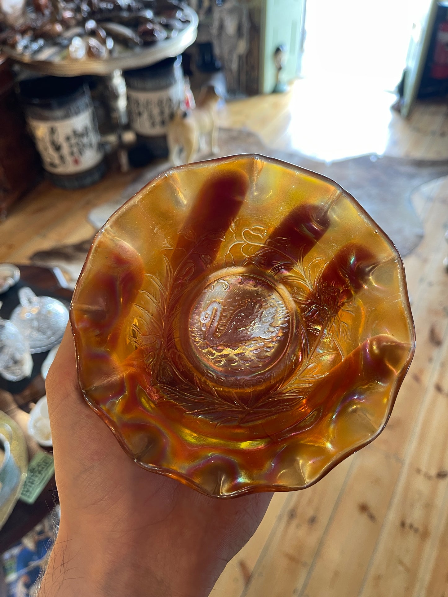 Carnival Glass Bowl Marigold Swan - Australia 1920s