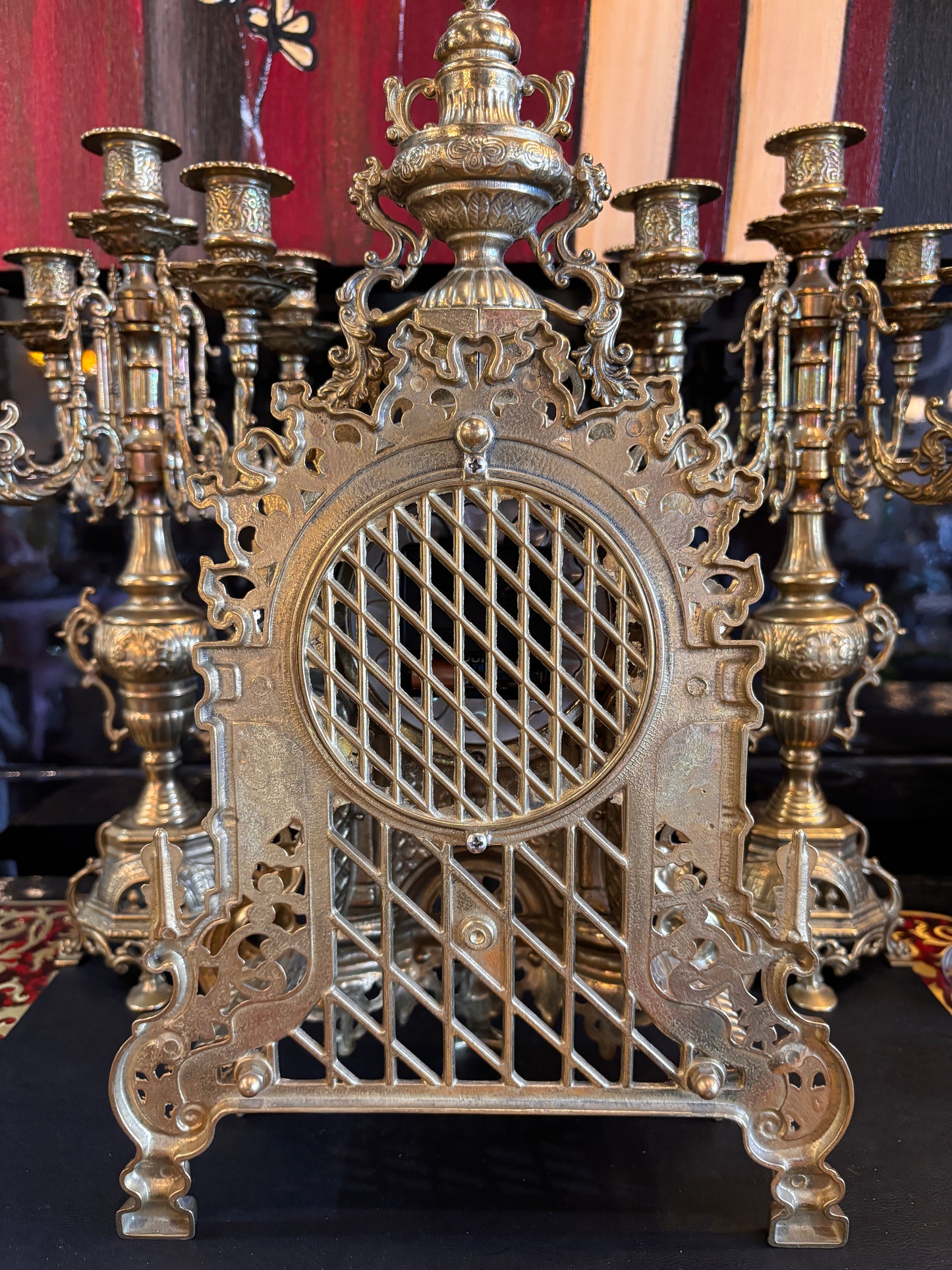 Ornate Brass Mantel Clock with Matching Candelabras – Baroque Style Quartz Clock Set – 41 cm