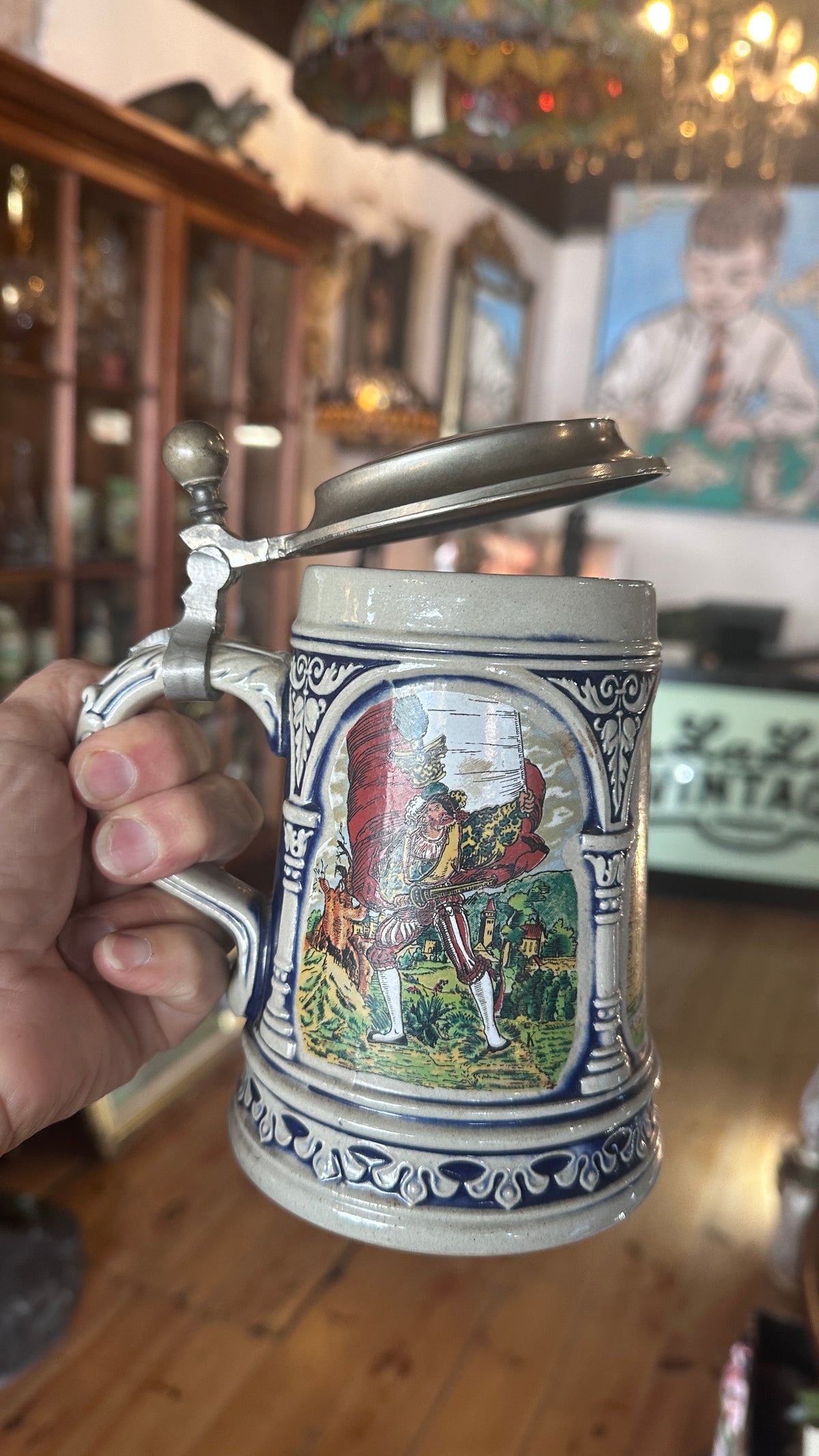 Vintage Gerz West Germany 0.5L Ceramic Beer Stein with Pewter Lid