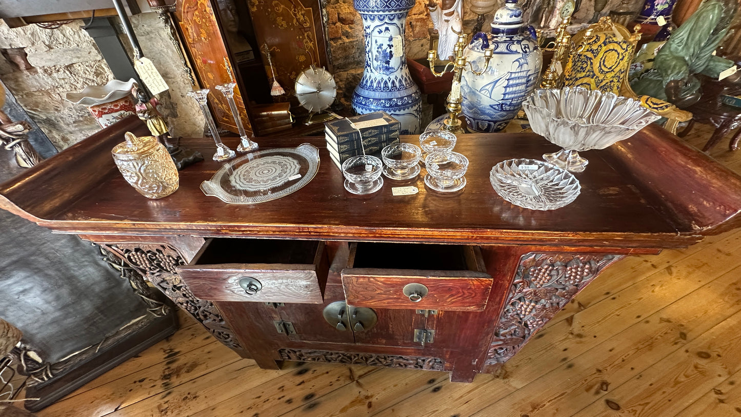 Large Vintage Chinese Antique-Style Carved Hardwood Altar Sideboard