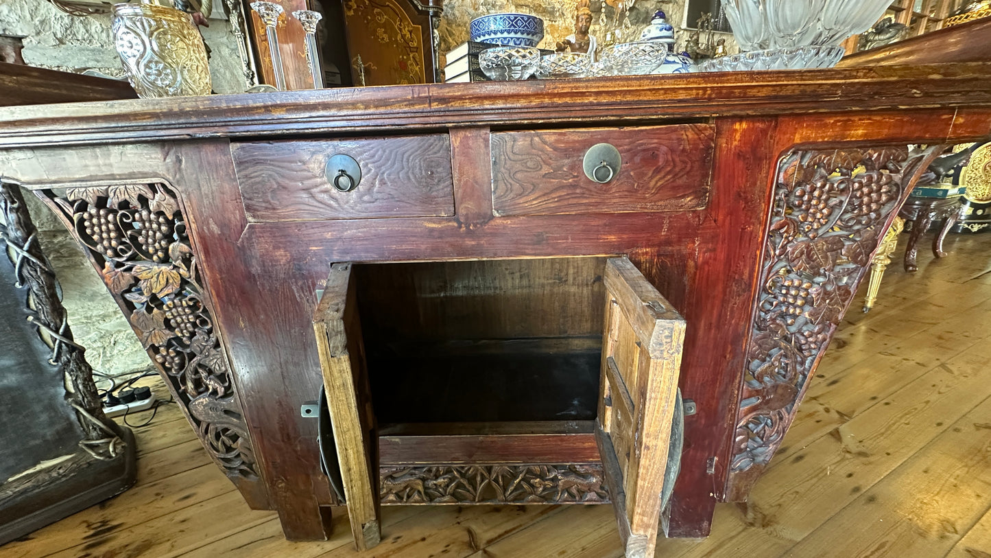 Large Vintage Chinese Antique-Style Carved Hardwood Altar Sideboard