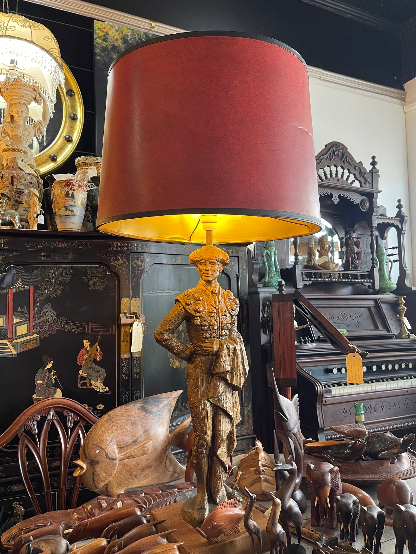 Carved Wooden Statue Matador Lamp