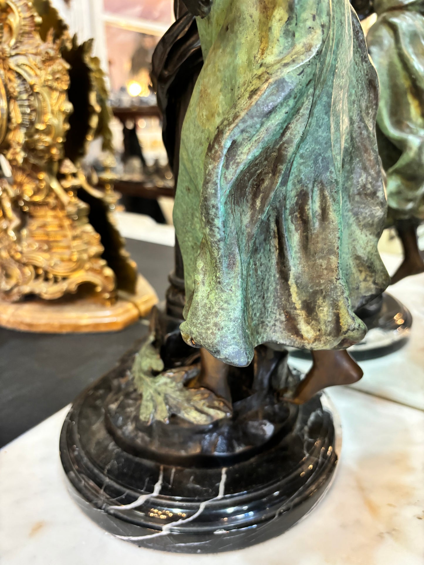 Large Bronze Sculptures on Marble Bases Statues