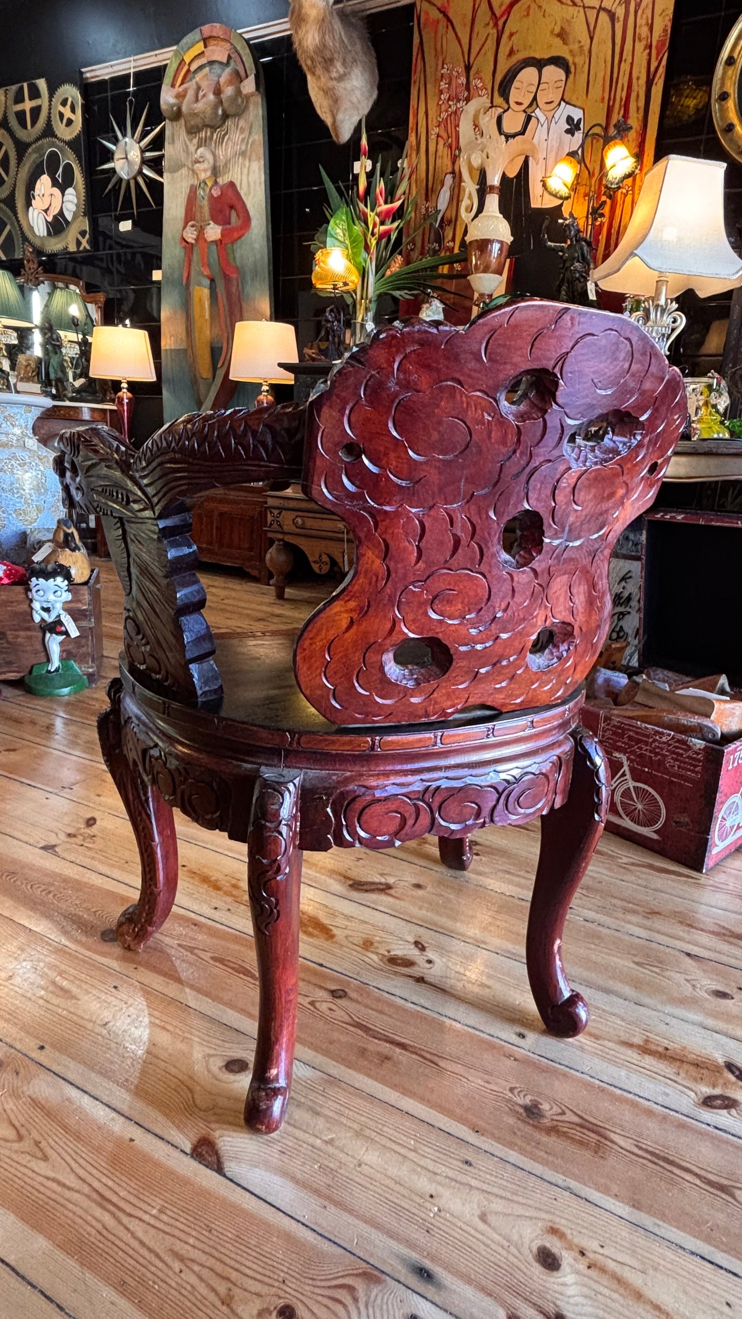 Antique Chinese Carved Dragon Throne Chair | Hand-Carved Hardwood Armchair