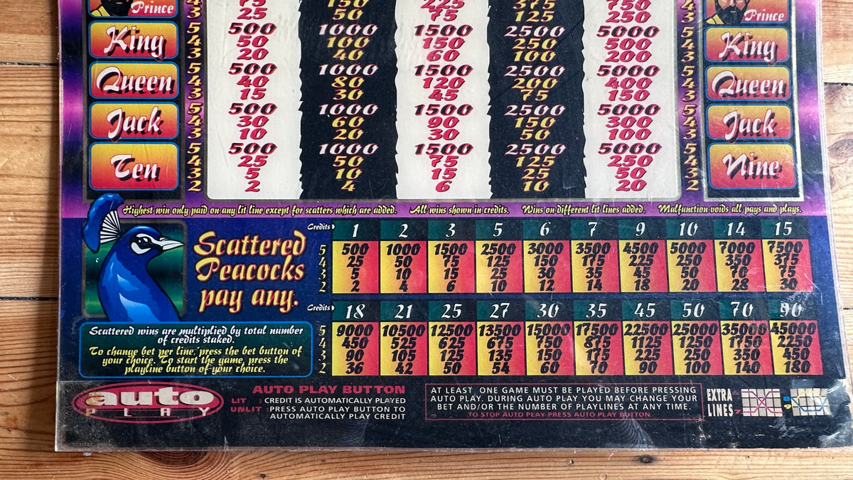 Vintage Aristocrat "White Tiger" 9-Liner Slot Machine Glass Paytable Panel Art (56cm x 50cm)