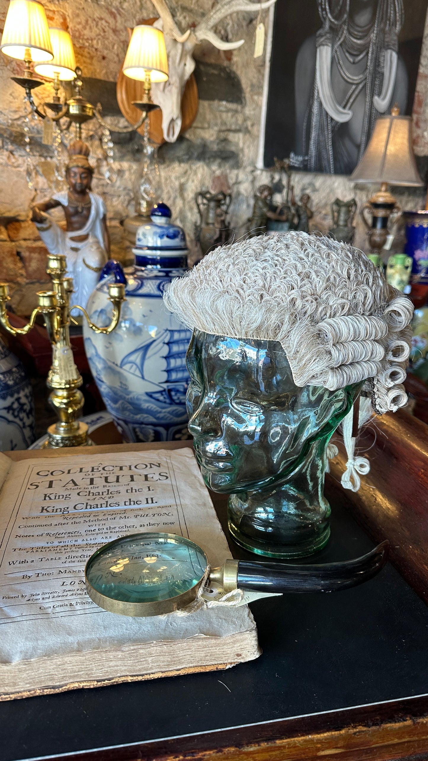 Antique English Barrister's Court Wig made from woven horsehair, by Ravenscroft