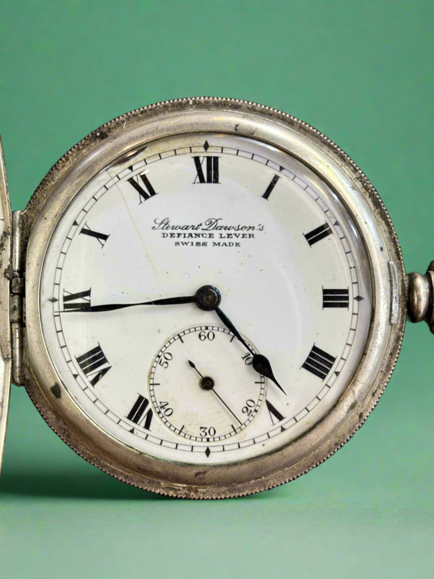 Silver Stewart Dawson Working Pocket Watch Swiss Defiance Lever Movement