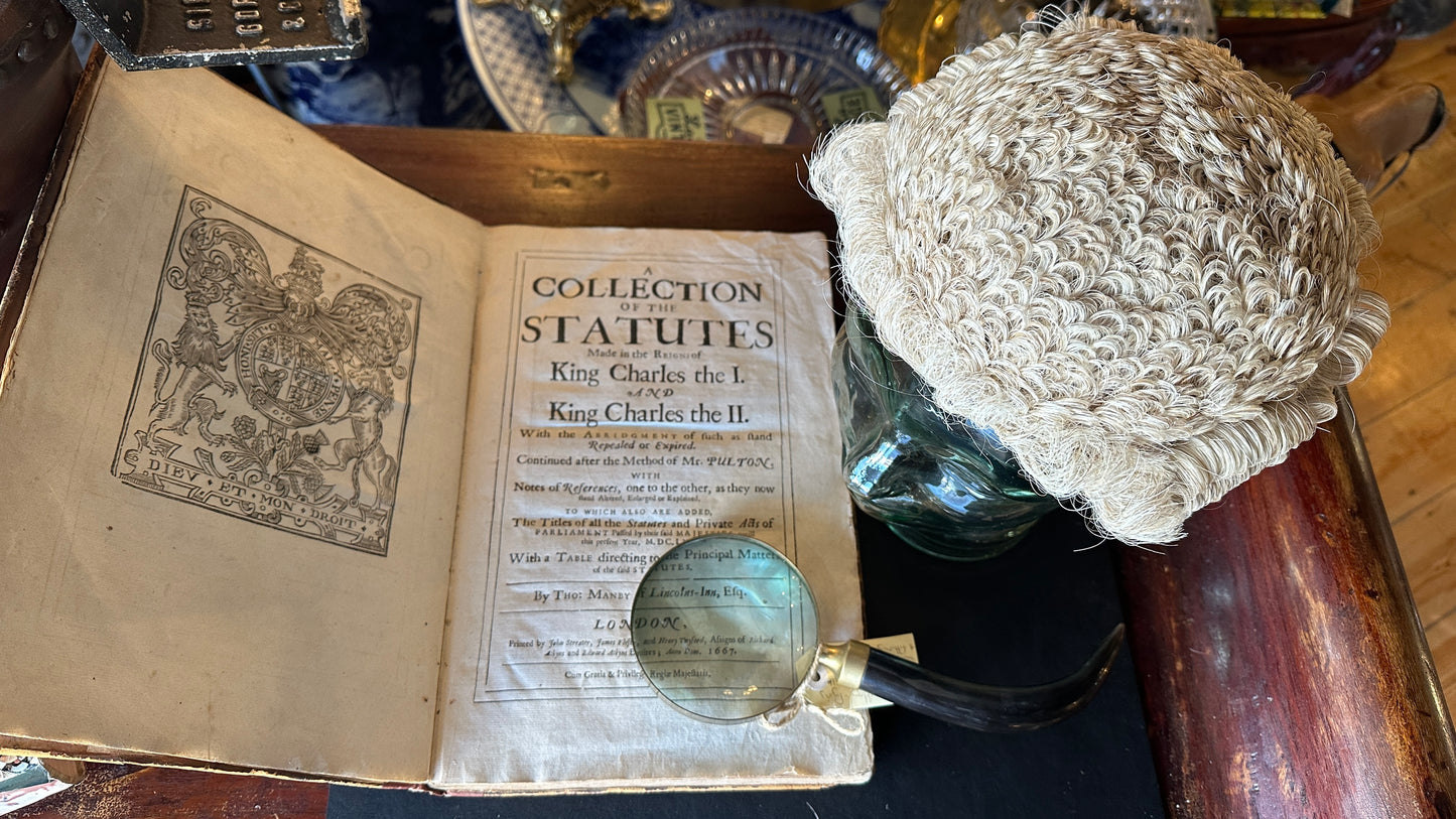 Antique English Barrister's Court Wig made from woven horsehair, by Ravenscroft