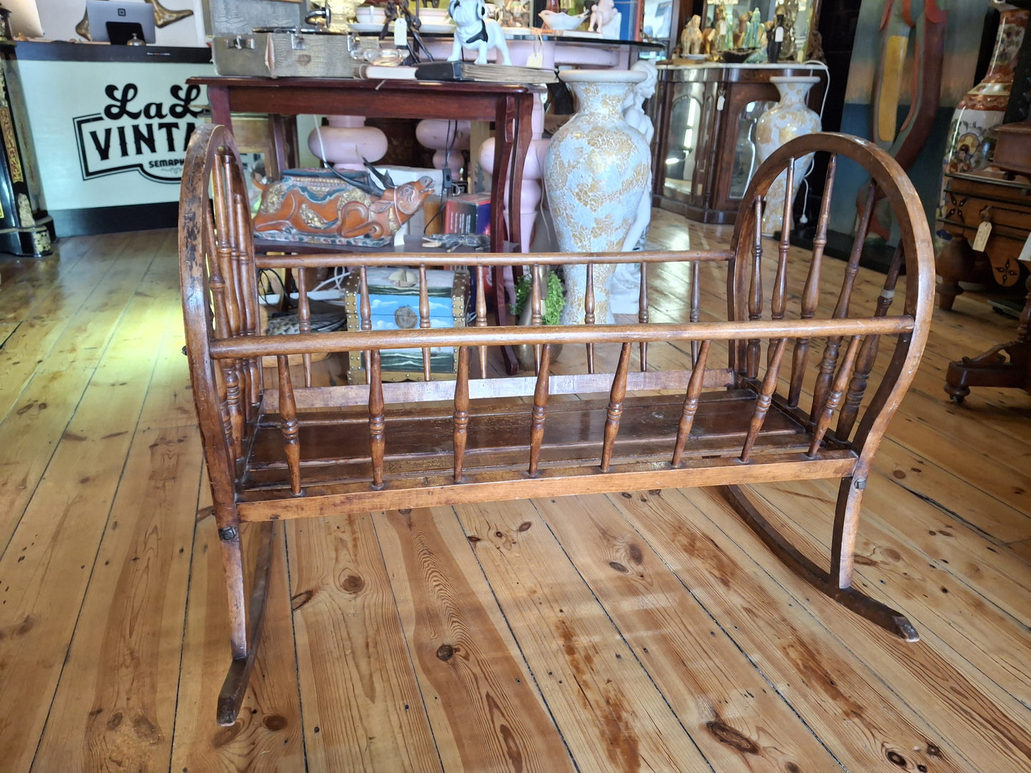 Antique Wooden Baby Cradle (Vintage Rocking Cot)