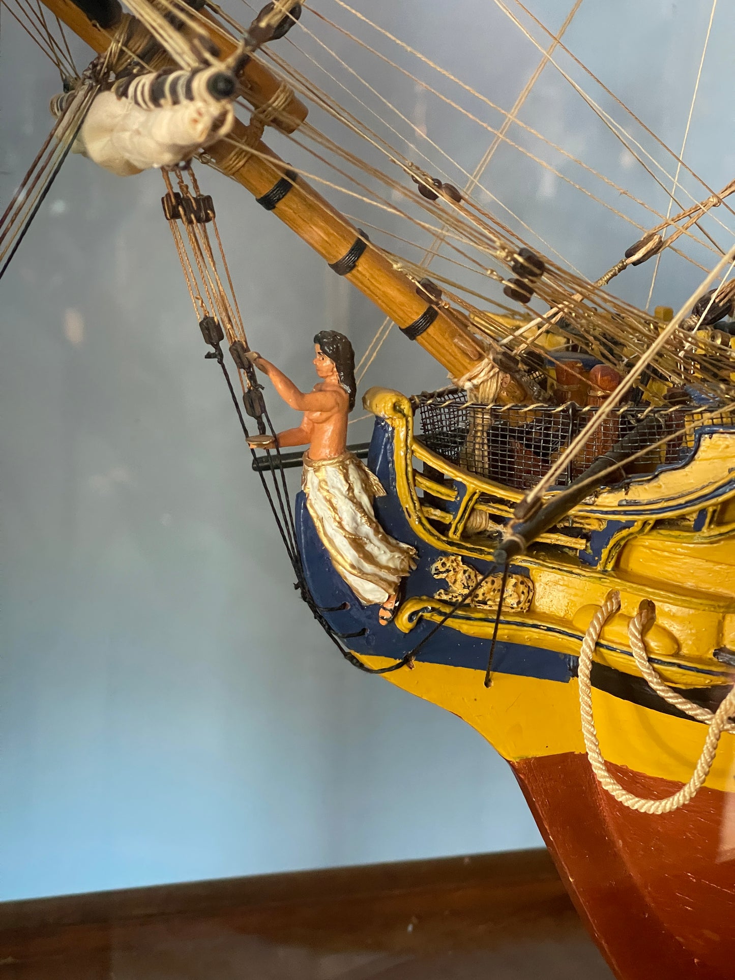 Huge Hand-Made Model Ship In Glass Display Case