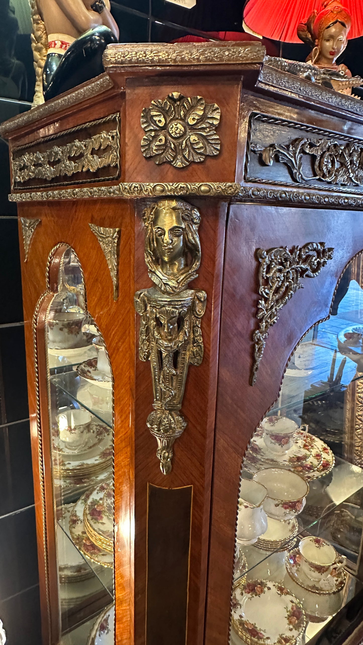 Vintage French Louis XVI Style Walnut Vitrine /Display Cabinet with Quality Ormolu Mounted Details