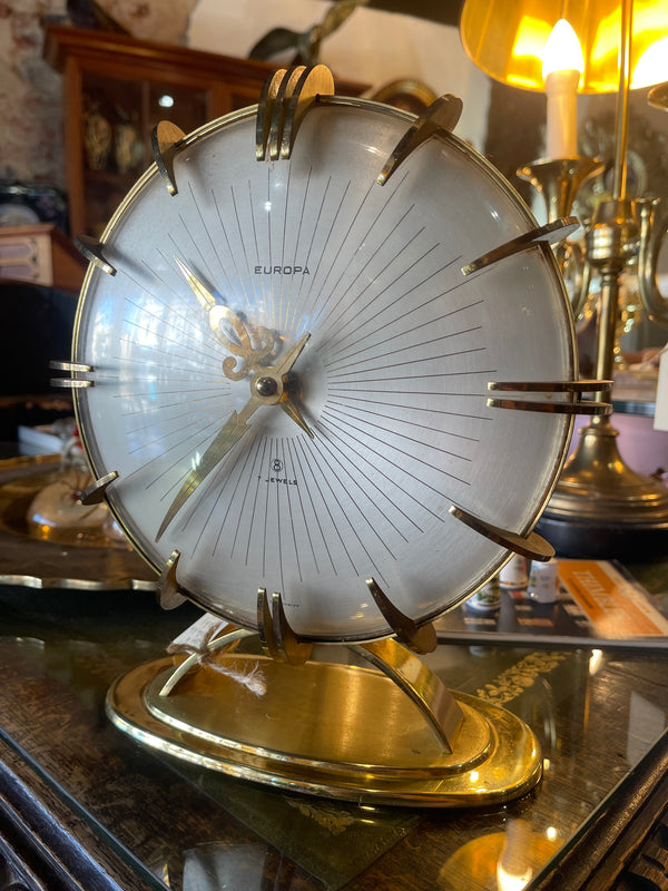 Extremely Rare Mid Century Starburst Europa 7 Jewel Mantle Clock La