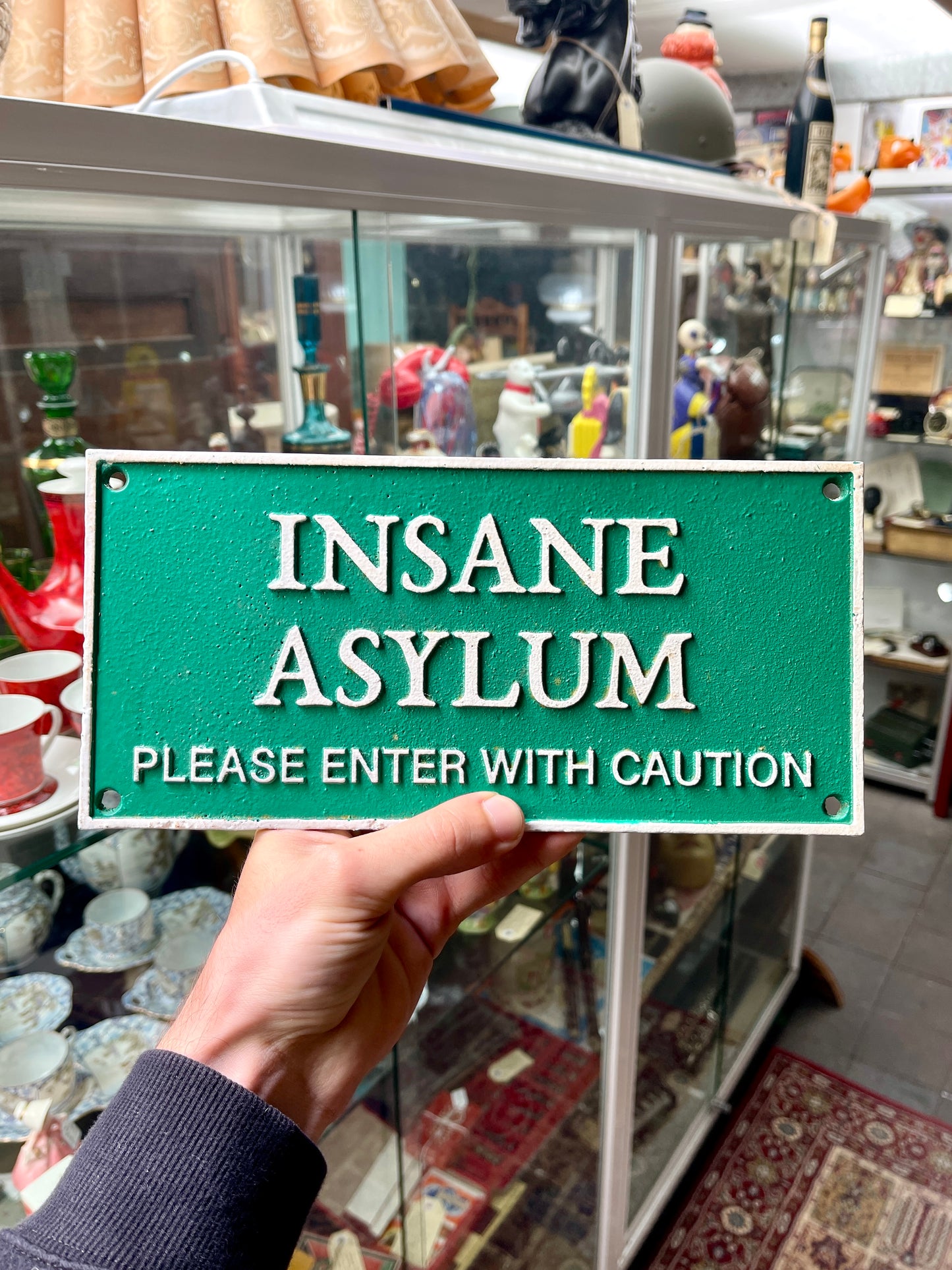 Green Insane Asylum Cast Iron Sign