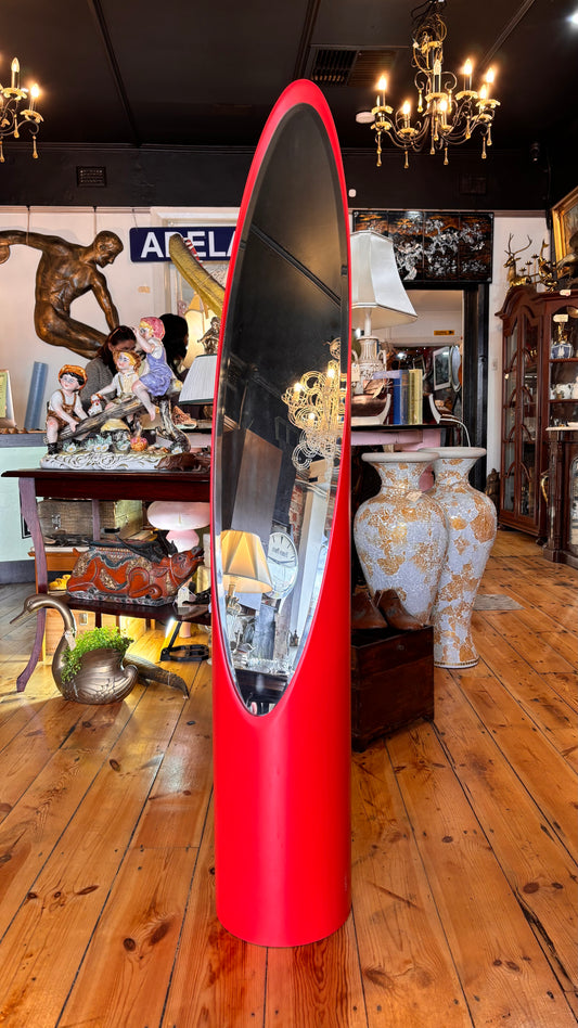 Vintage Postmodern Red Cylinder Mirror – Sculptural 1980s Design