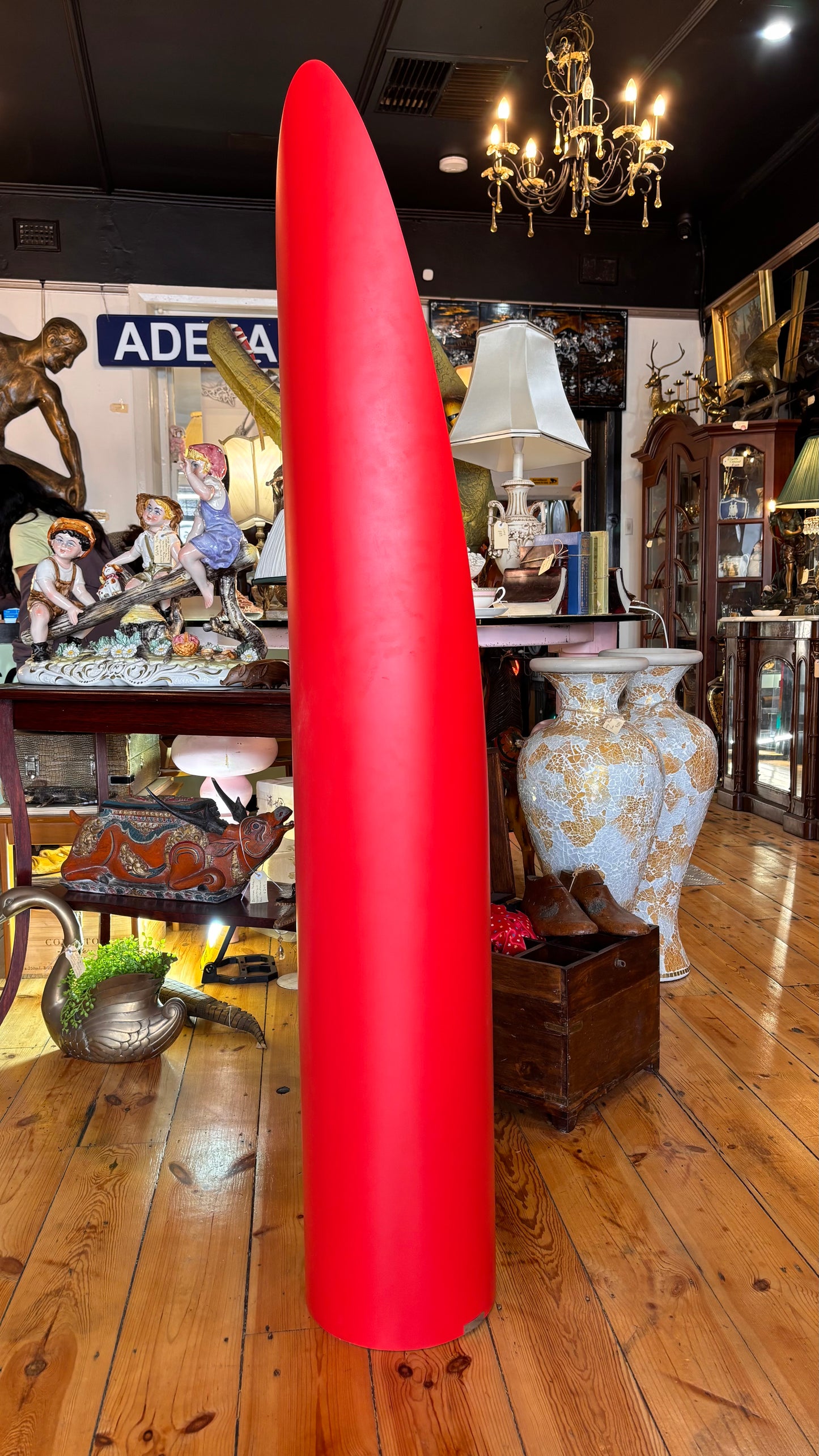 Vintage Postmodern Red Cylinder Mirror – Sculptural 1980s Design