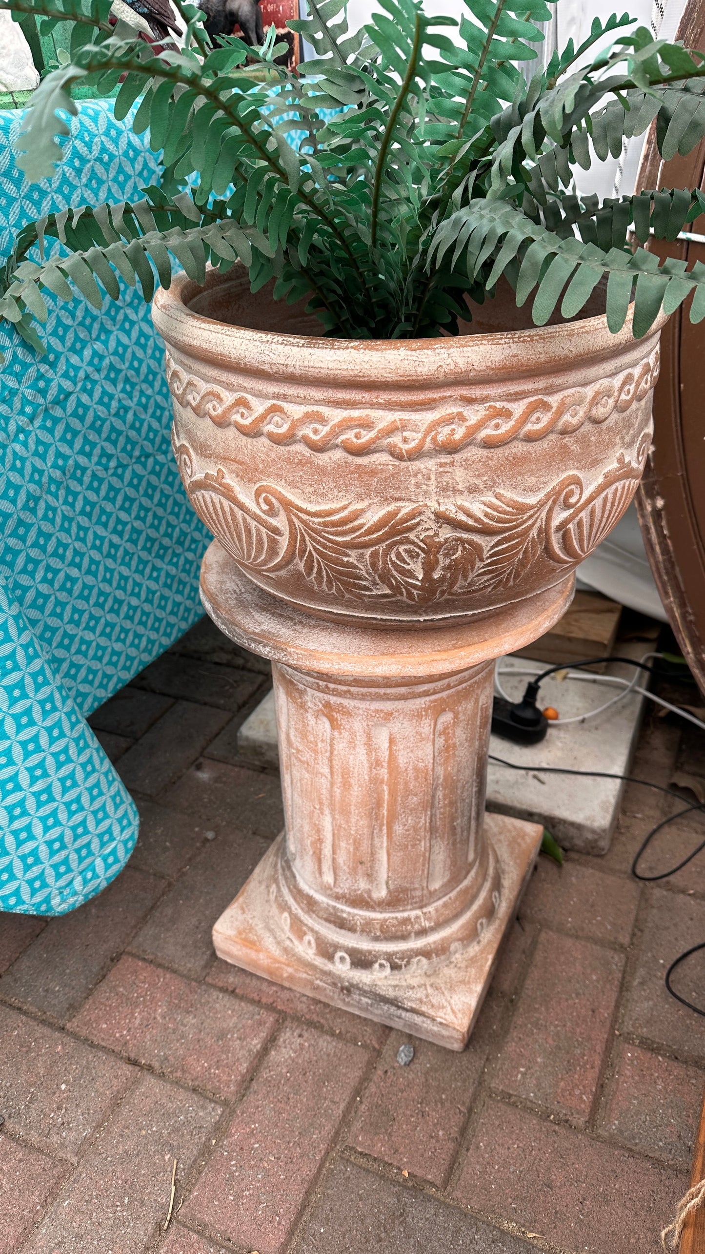 Two piece - Classical terracotta pedestal and pot planter, 4 sets available