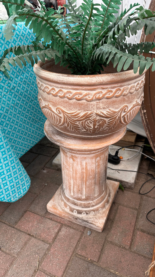 Two piece - Classical terracotta pedestal and pot planter, 4 sets available