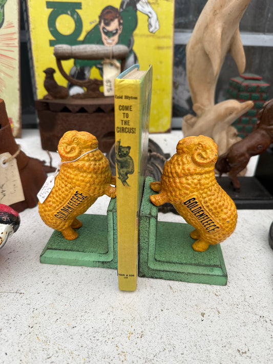 Cast Iron Golden Fleece Bookends with Green Base