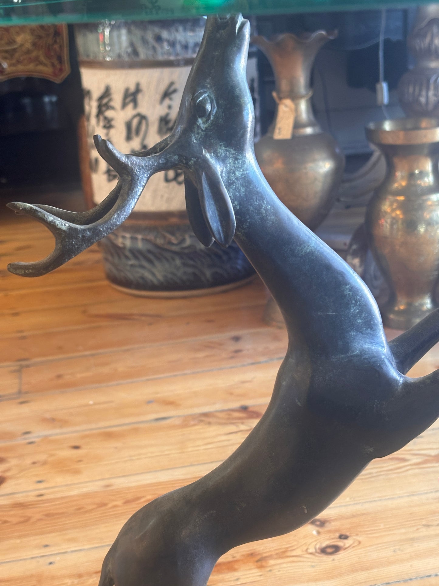 Vintage Bronze Deer Coffee Table with Circular Glass Top | Sculptural Animal Base | Mid-Century Style | 60cm