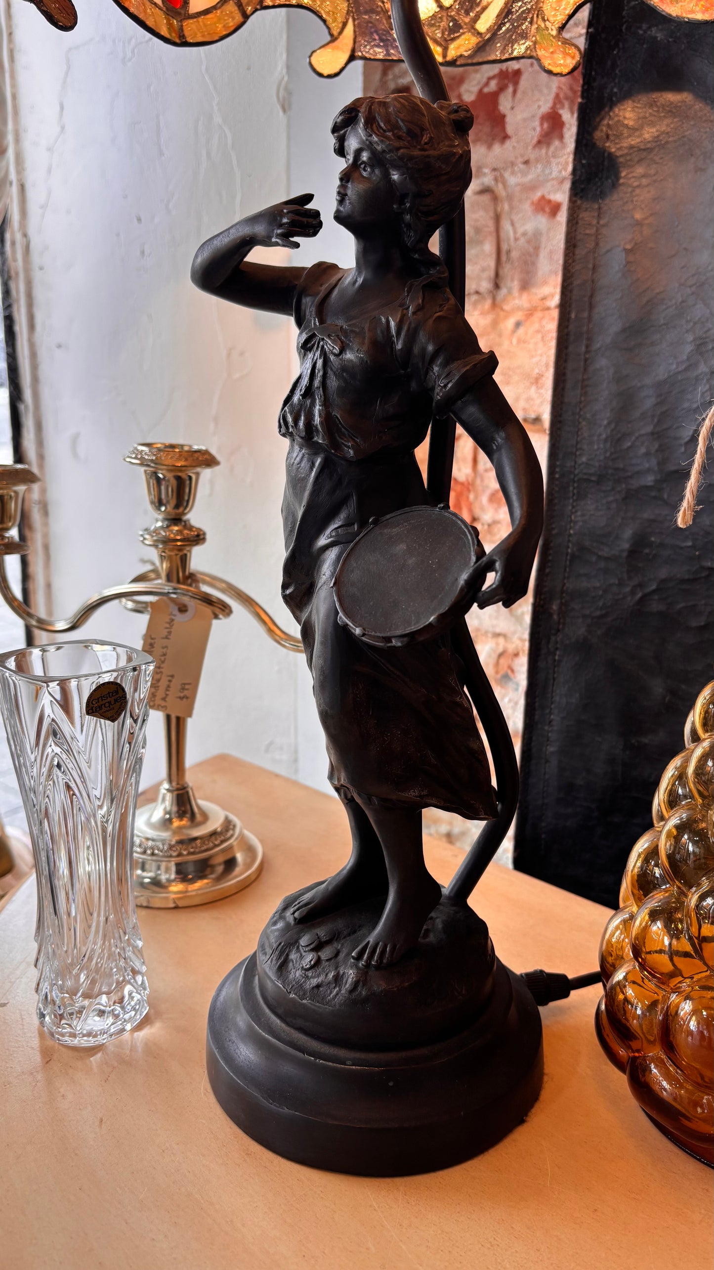 Tiffany-Style Figural Lamp – Stained Glass Shade – 68cm