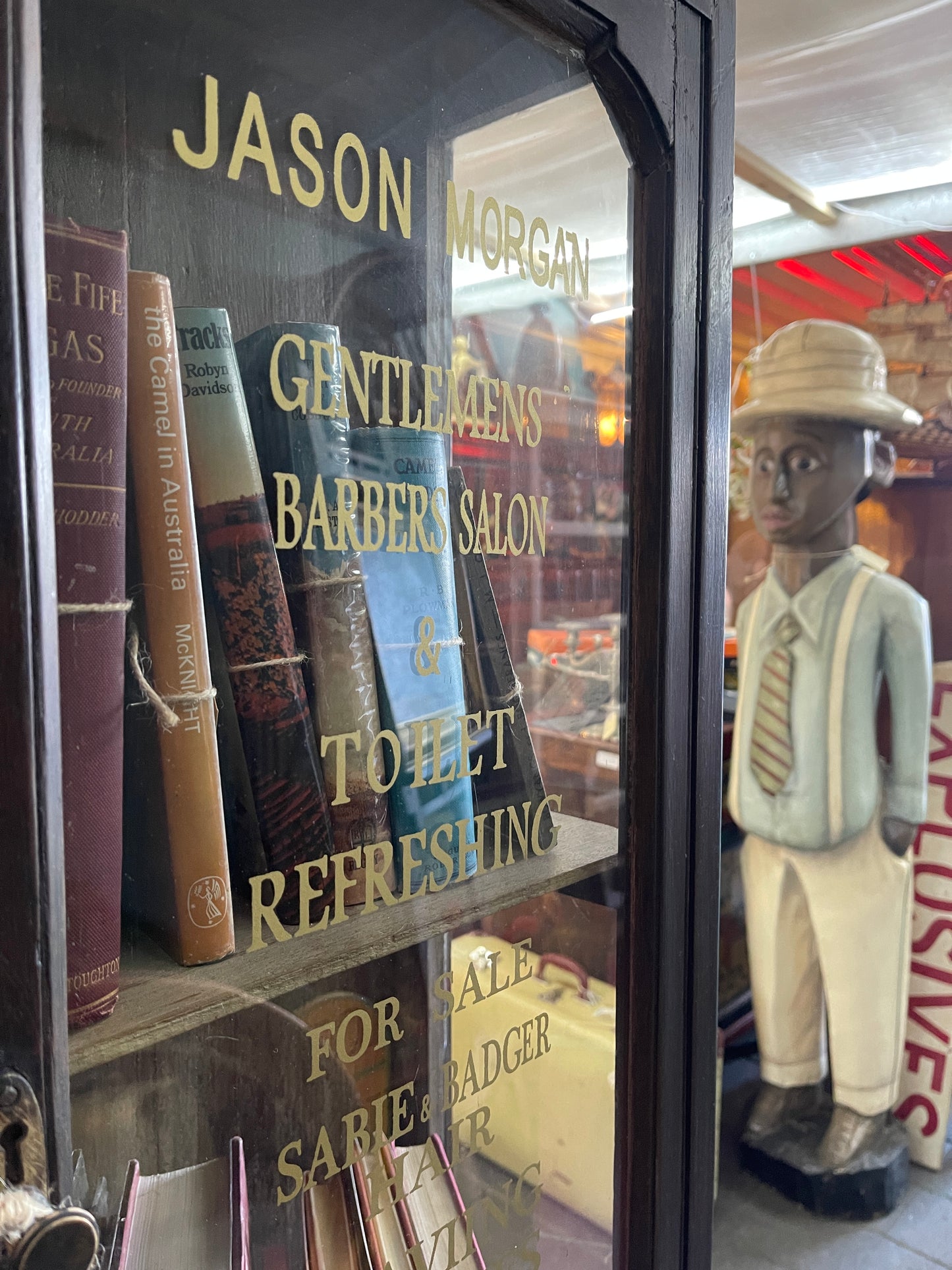 Tall Antique Barber Salon Display Cabinet