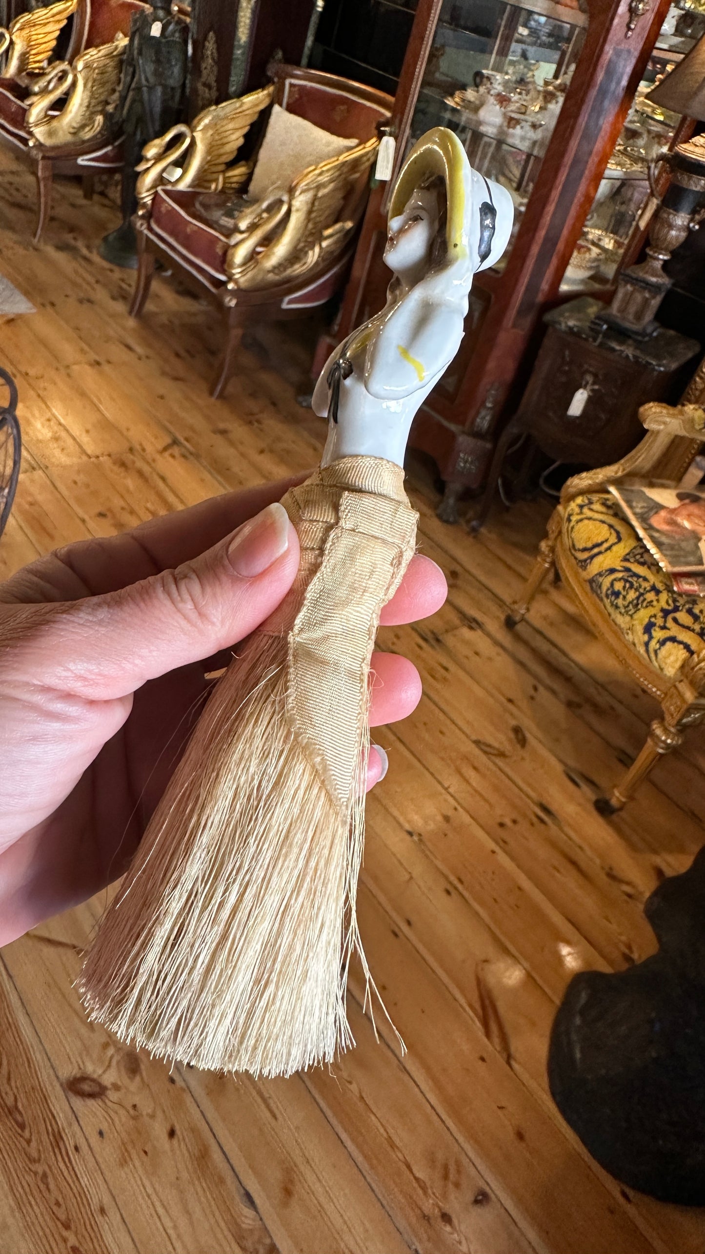 Vintage Japanese porcelain half-doll vanity or clothes brush, 1920-30s