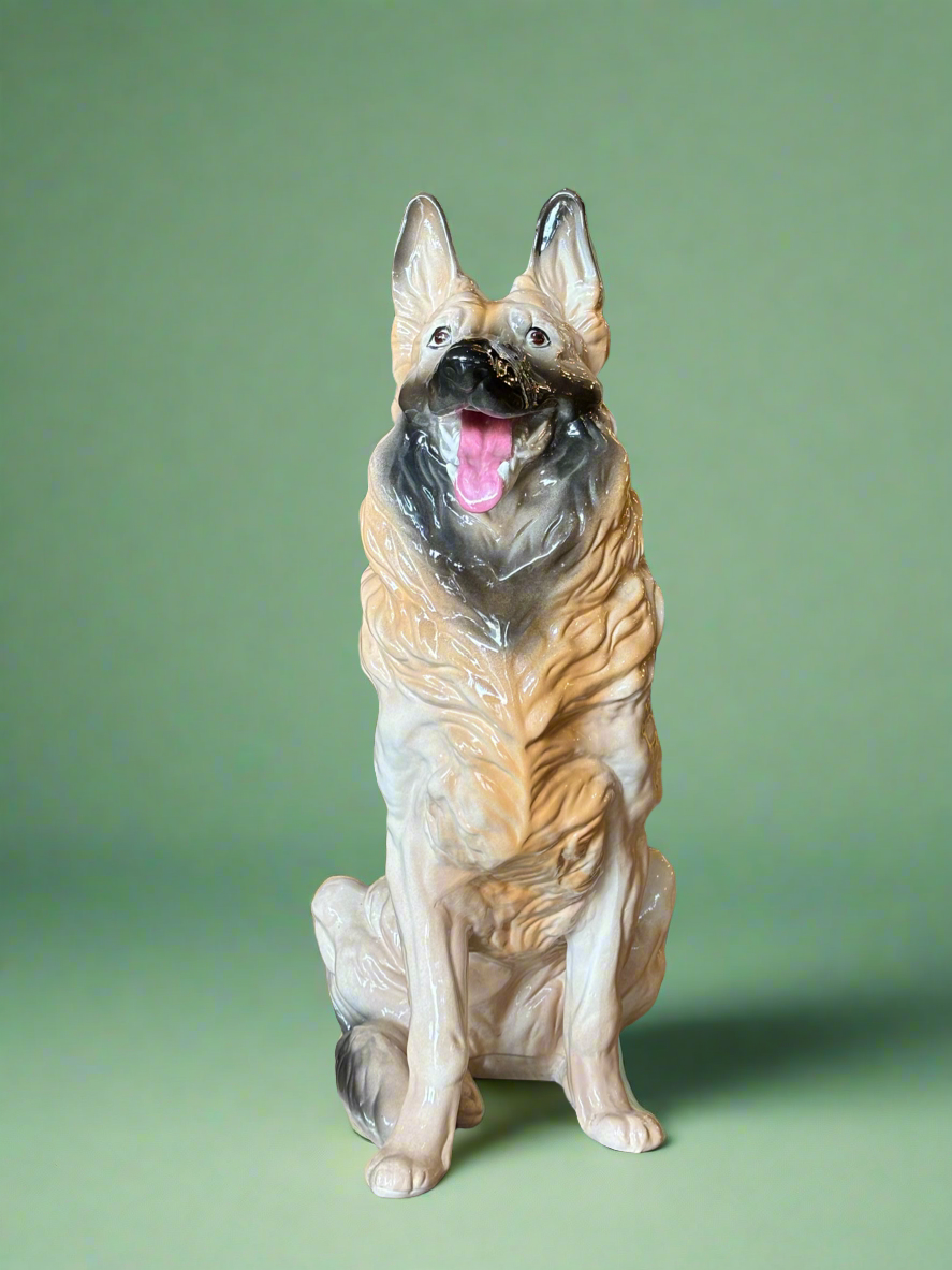 Large Ceramic Alsatian German Shepherd Dog Statue