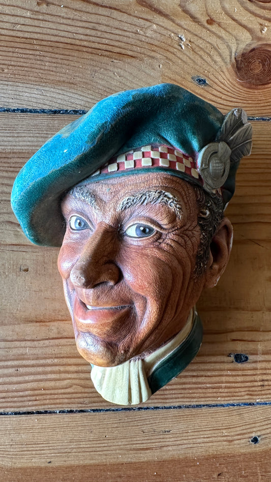 Vintage 1961 Bossons "Jock" Chalk ware Head, ceramic wall-mounted decorative plaque