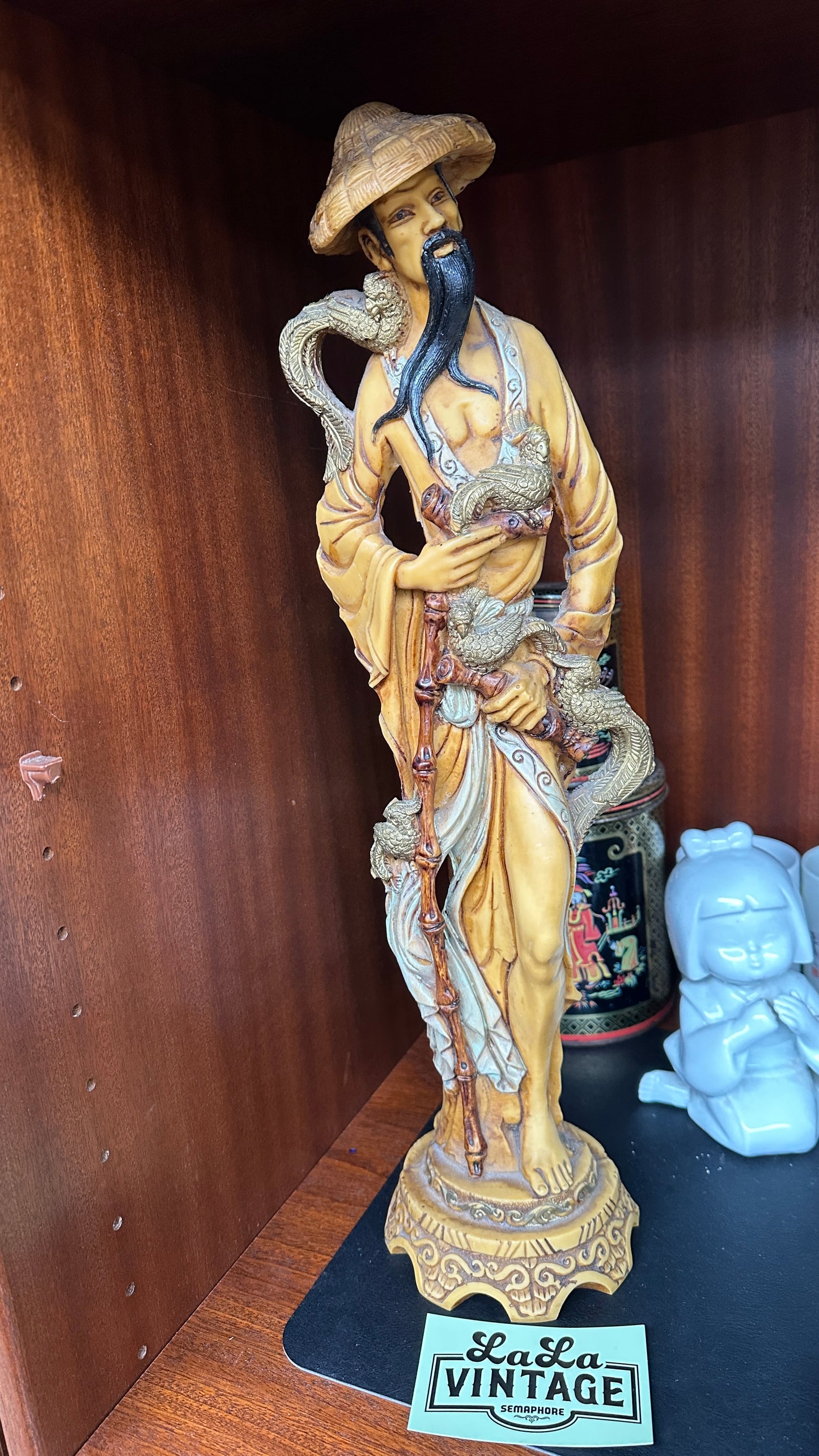 Vintage Chinese Male and Female Statues of Good Luck