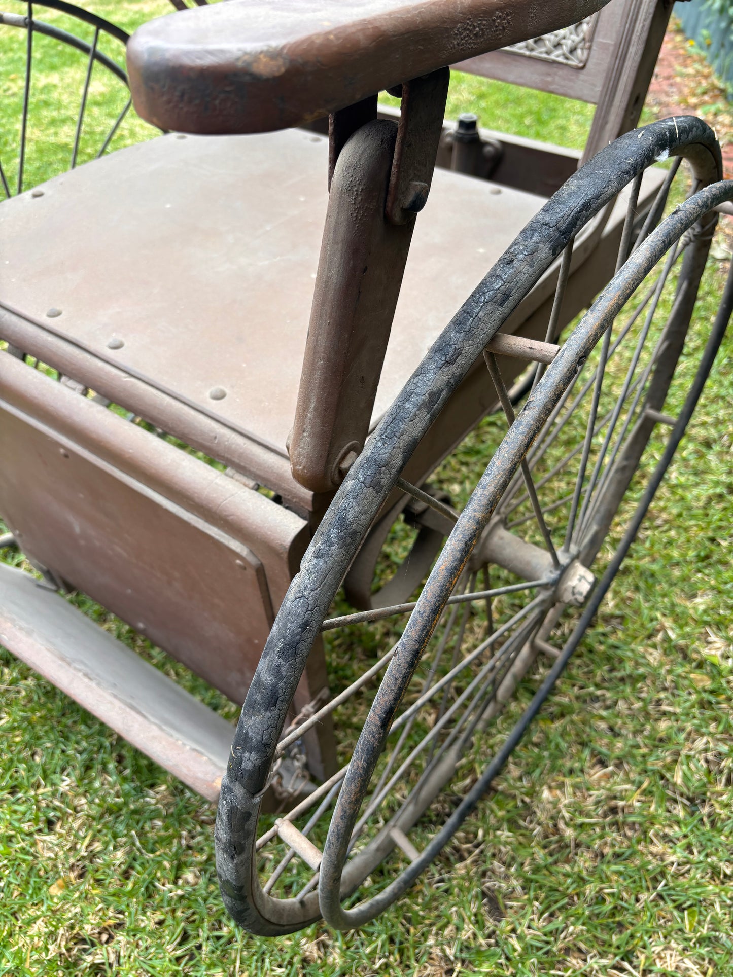 Early 1900s Edwardian Timber & Cane Invalid Wheelchair / Antique Convalescent Bath Chair
