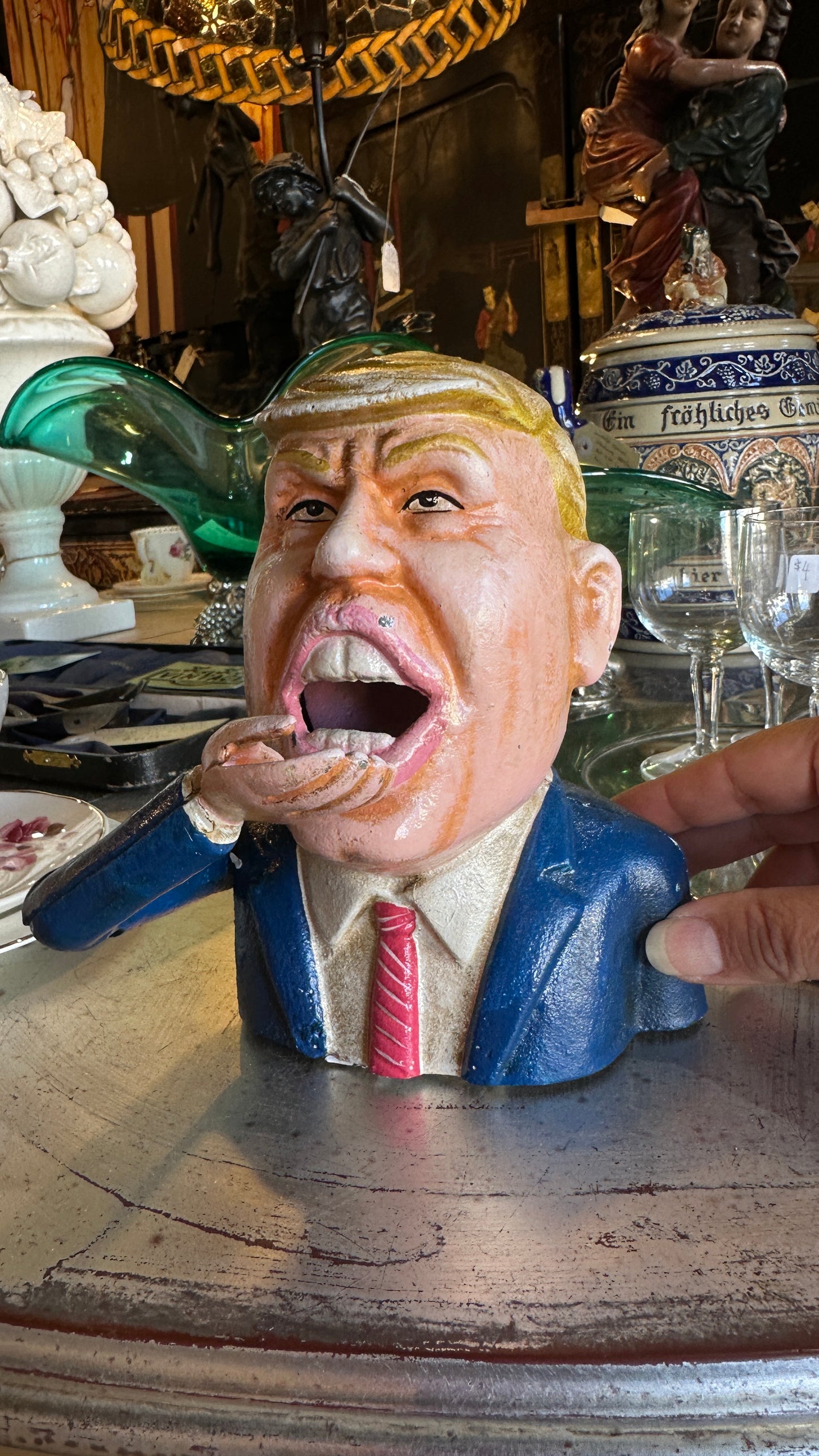 Donald Trump Cast Iron Mechanical Coin Bank, Hand Painted