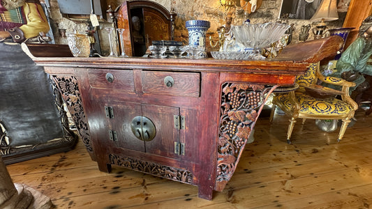 Large Vintage Chinese Antique-Style Carved Hardwood Altar Sideboard