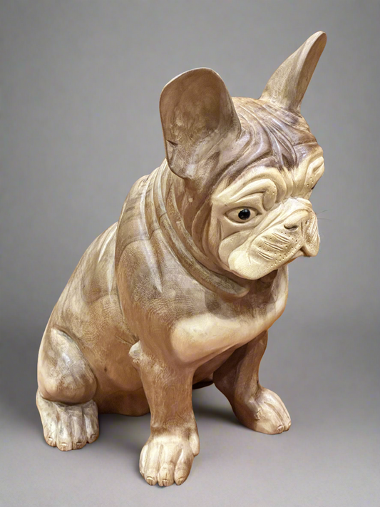 Solid Wooden Bulldog Statue