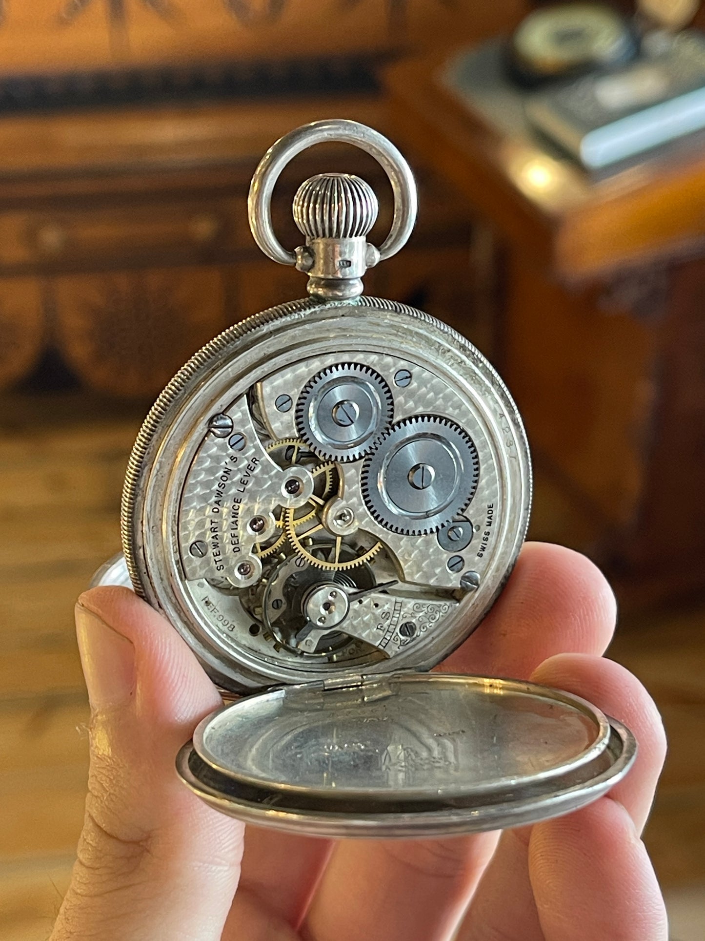 1924 Sterling Silver Stewart Dawson Full Hunter Pocket Watch – Antique Swiss Made