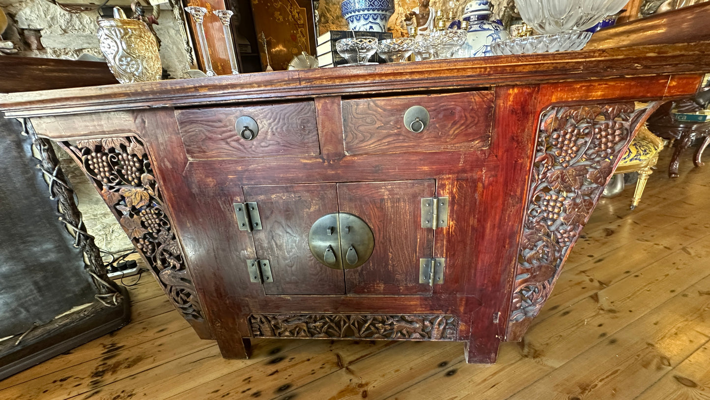 Large Vintage Chinese Antique-Style Carved Hardwood Altar Sideboard