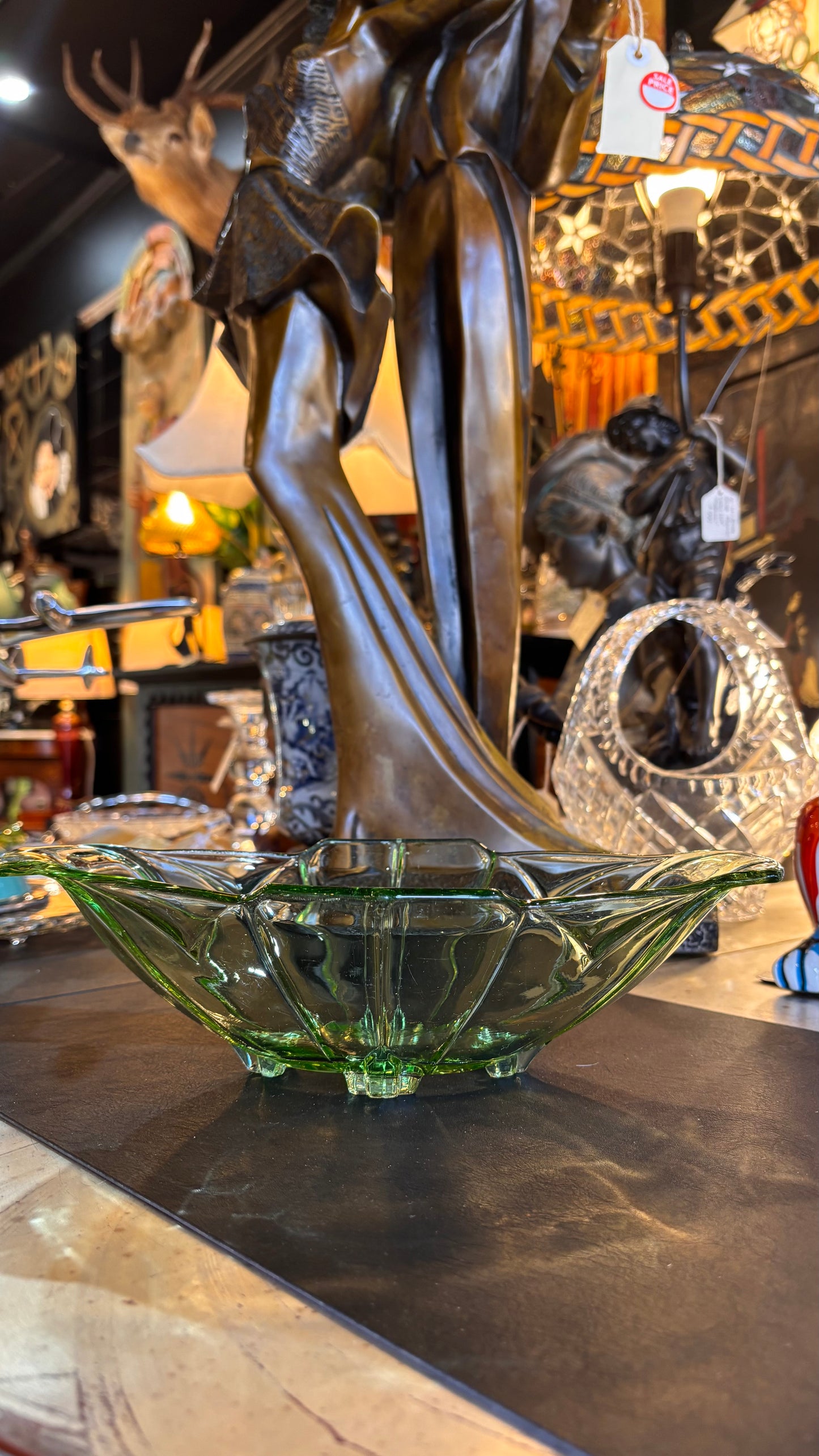 Vintage Uranium Glass Bowl – Art Deco Style, 30cm