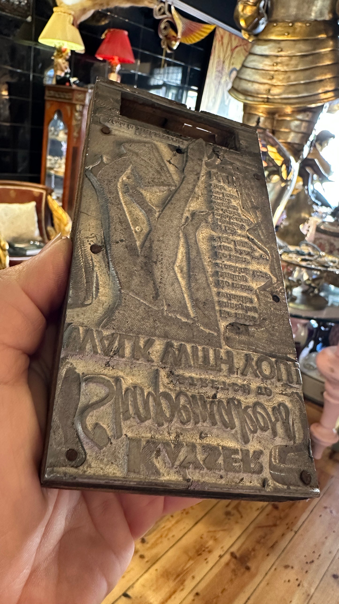 Vintage advertising letterpress printing block for Kayser "Shapemakers" hosiery