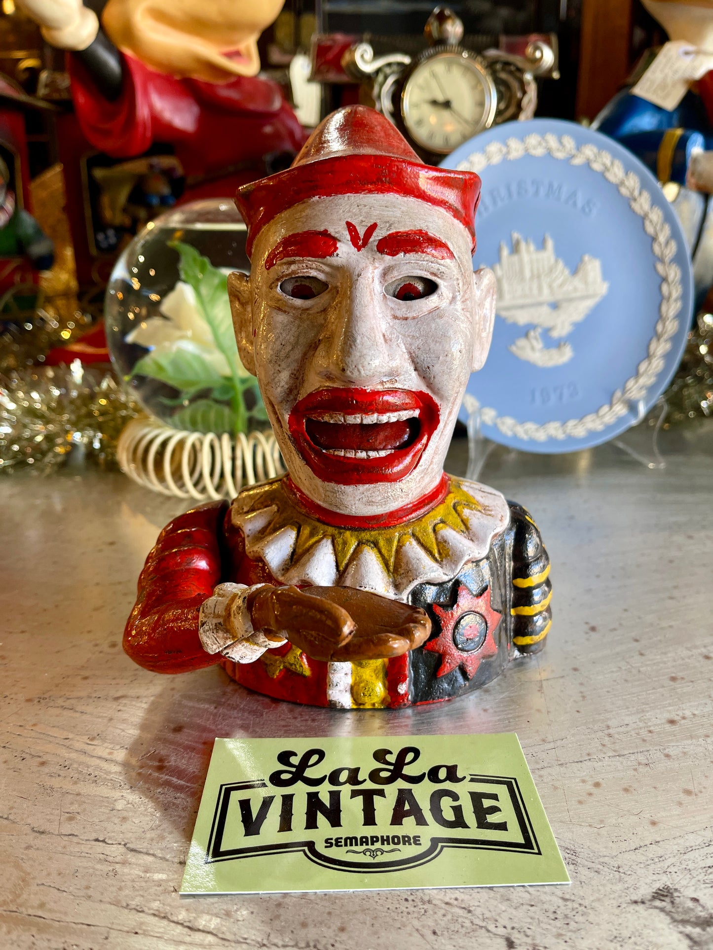 Hand-Painted Cast Iron Clown Moneybox – Vintage Coin Bank