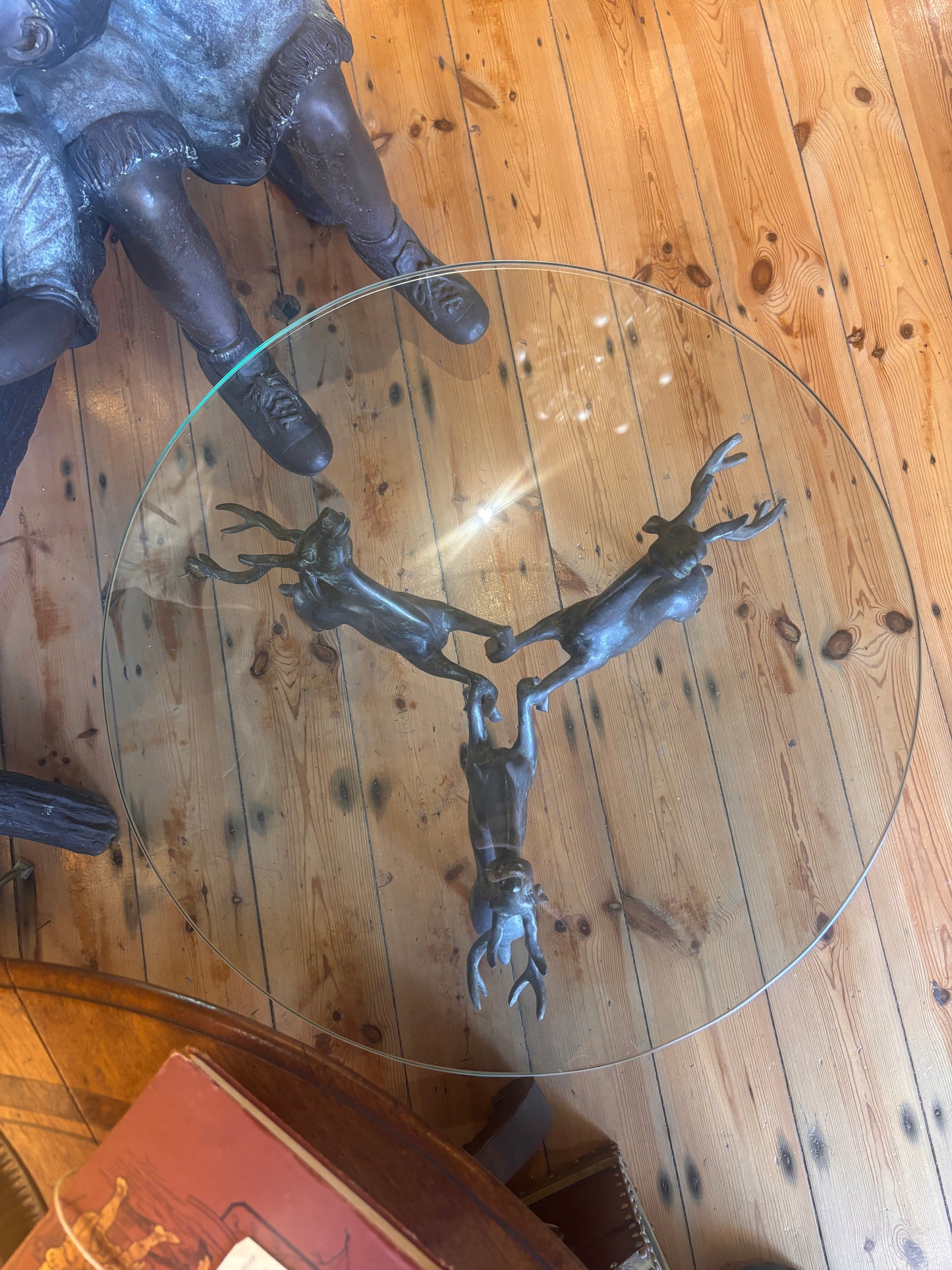 Vintage Bronze Deer Coffee Table with Circular Glass Top | Sculptural Animal Base | Mid-Century Style | 60cm