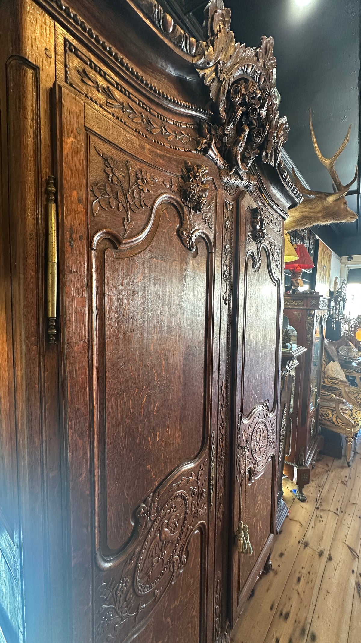 Exceptional 19th Century French Normandy Carved Oak Armoire