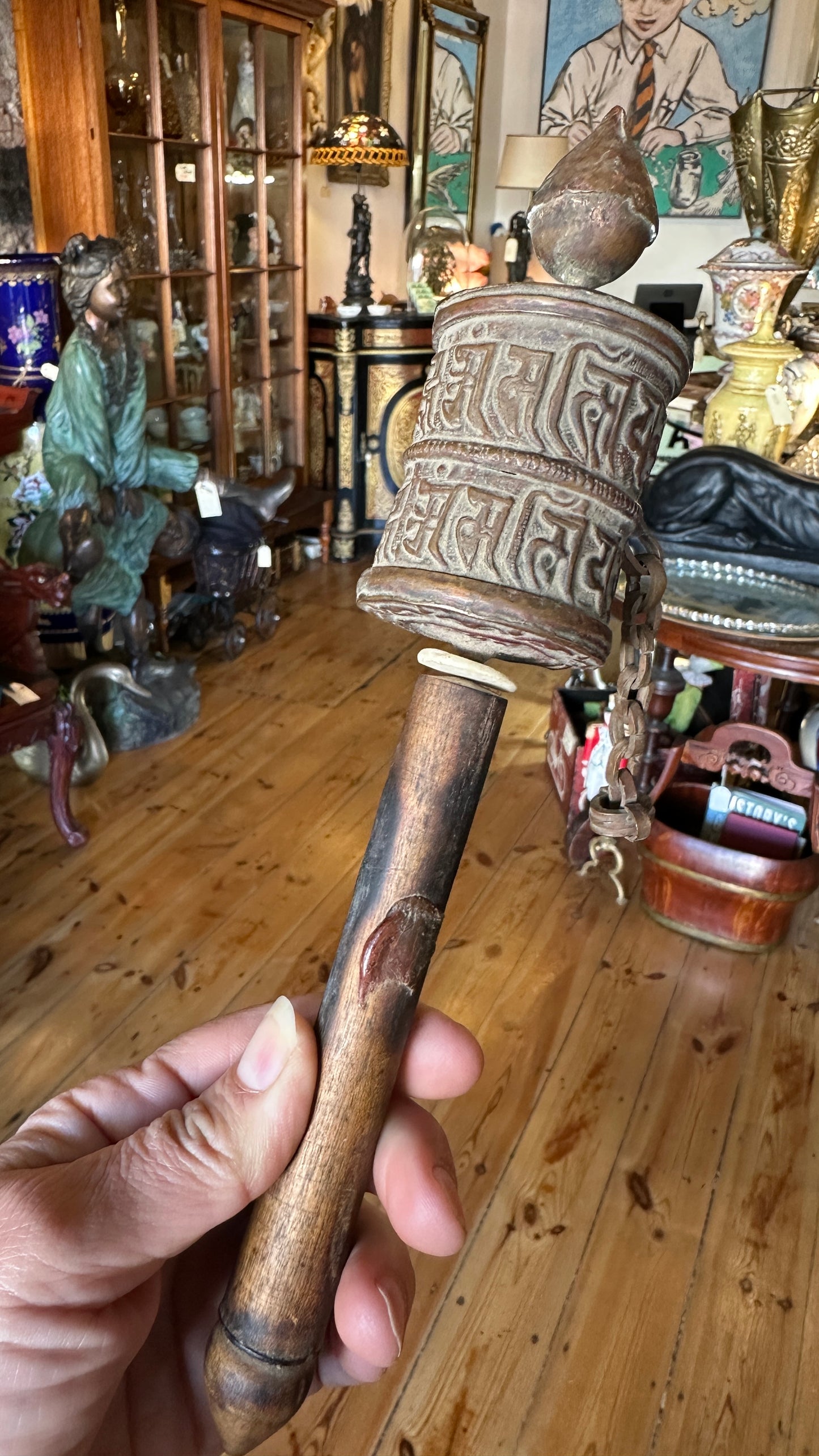 Vintage Handheld Buddhist Prayer Wheel, mid-to-late 20th century