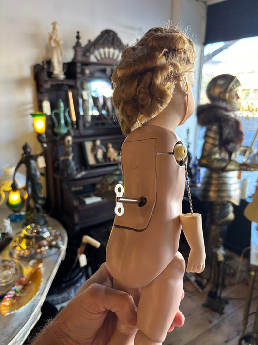 Vintage Seeley’s French Mechanical Doll Body with Porcelain Head & Original Box – Sleeping Beauty Waltz Music Box