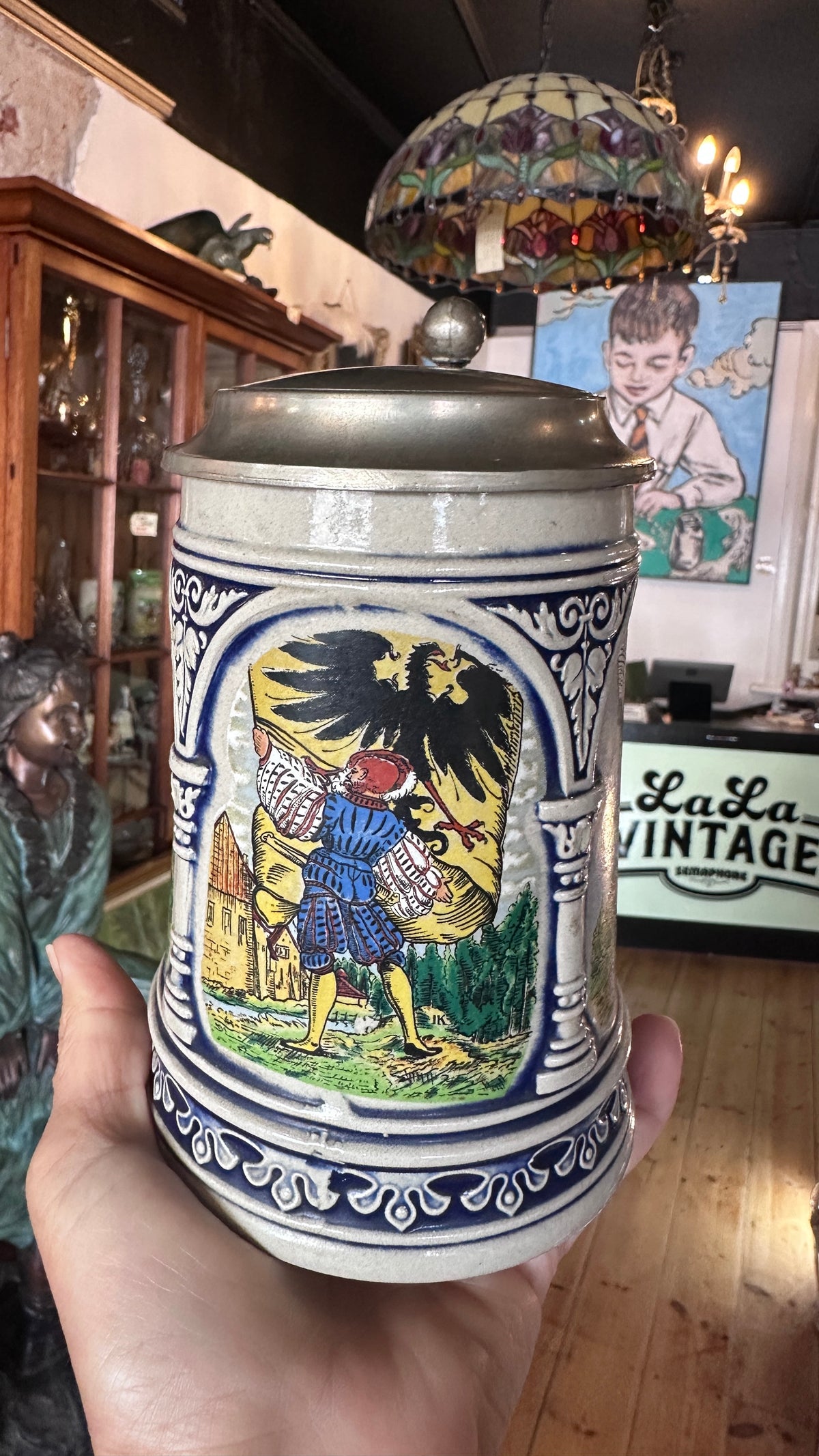 Vintage Gerz West Germany 0.5L Ceramic Beer Stein with Pewter Lid