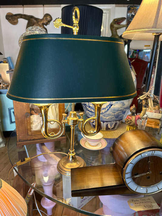 Vintage French Twin Arm Horn Form Brass Table Lamp