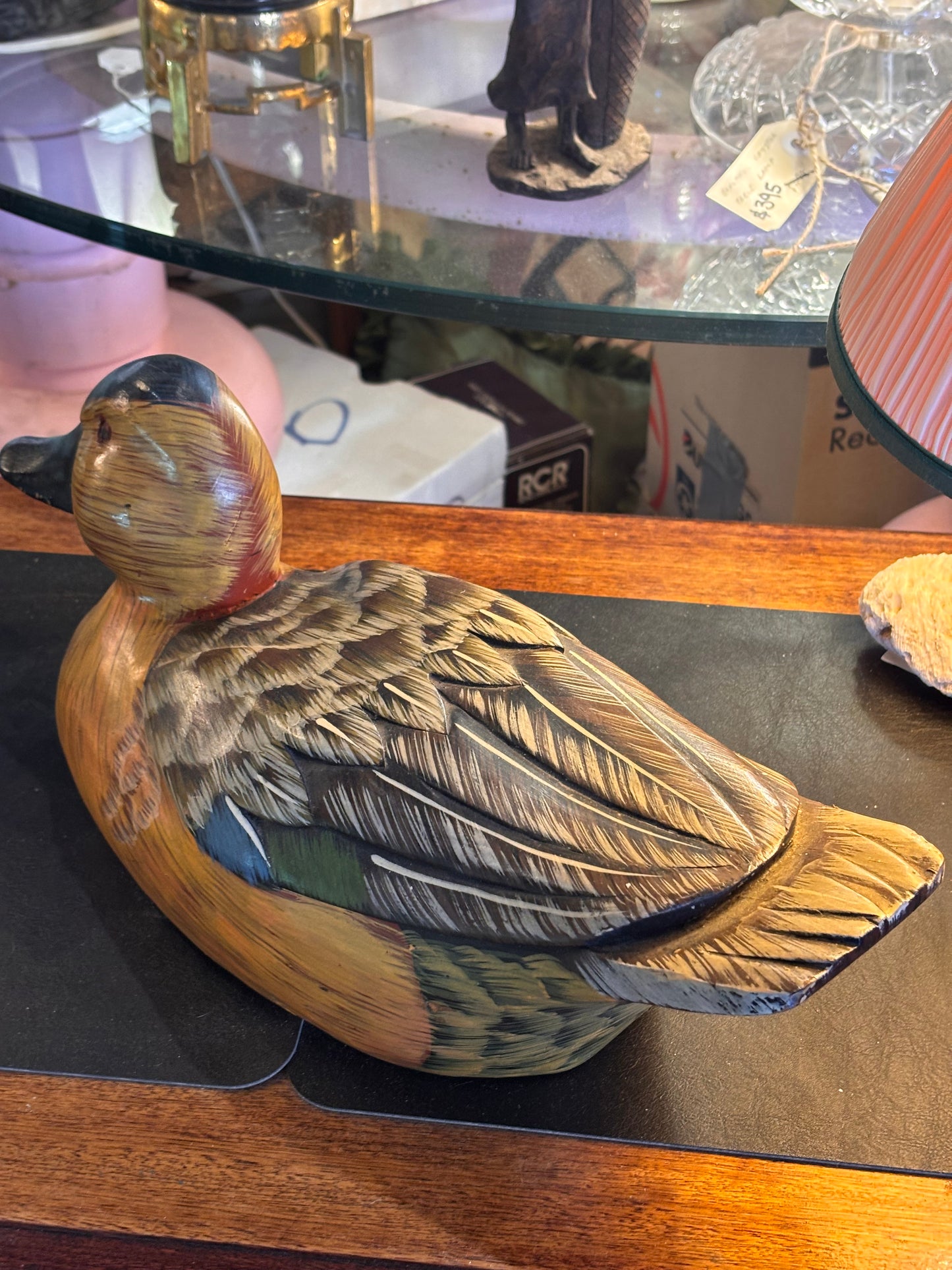 Large Hand-Carved Wooden Duck Decoy – 43cm Hand Painted Vintage Bird Sculpture