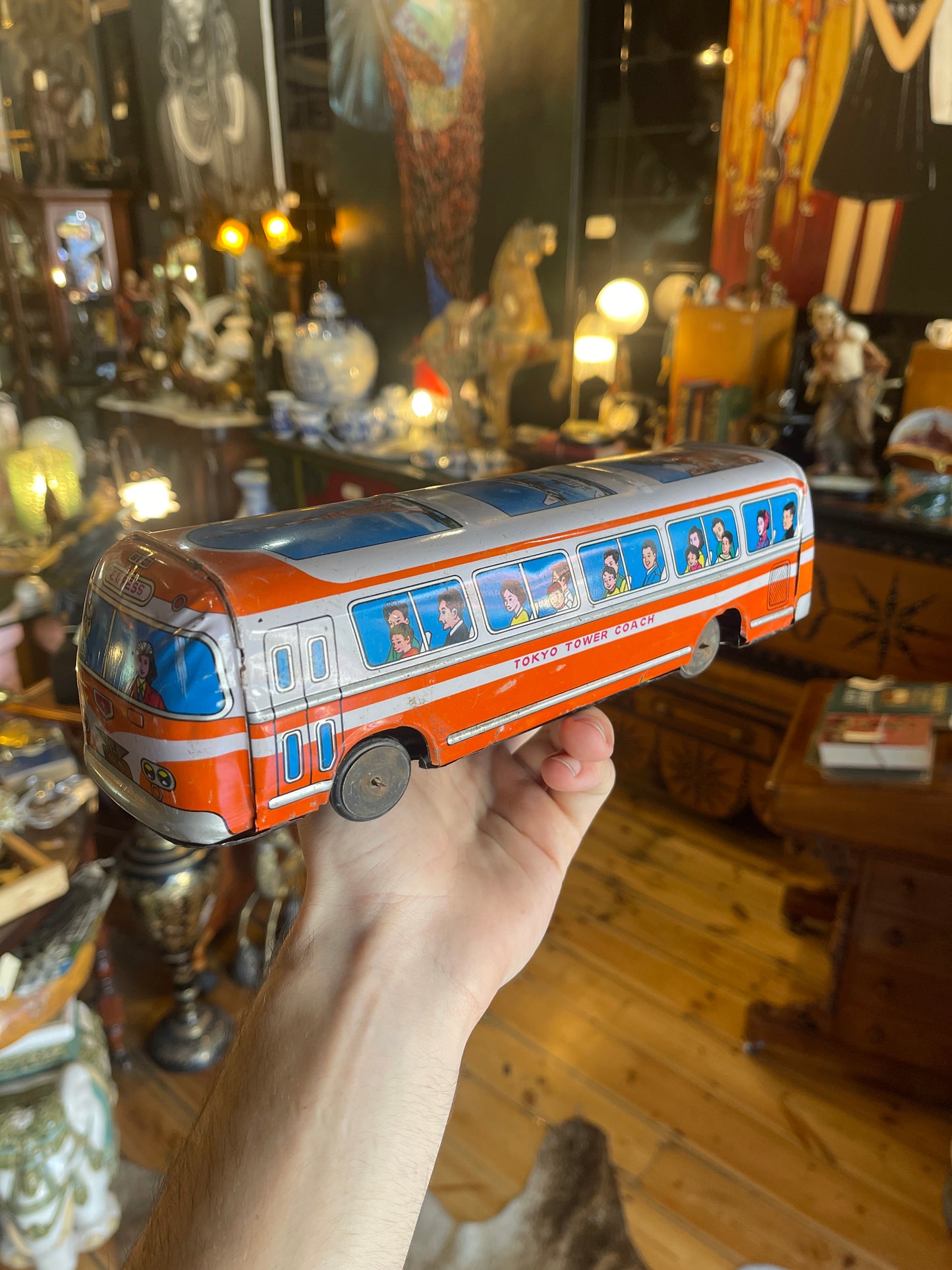 Vintage 1950s Tin Toy Litho Tokyo Tower Coach Friction Bus – Made in Japan