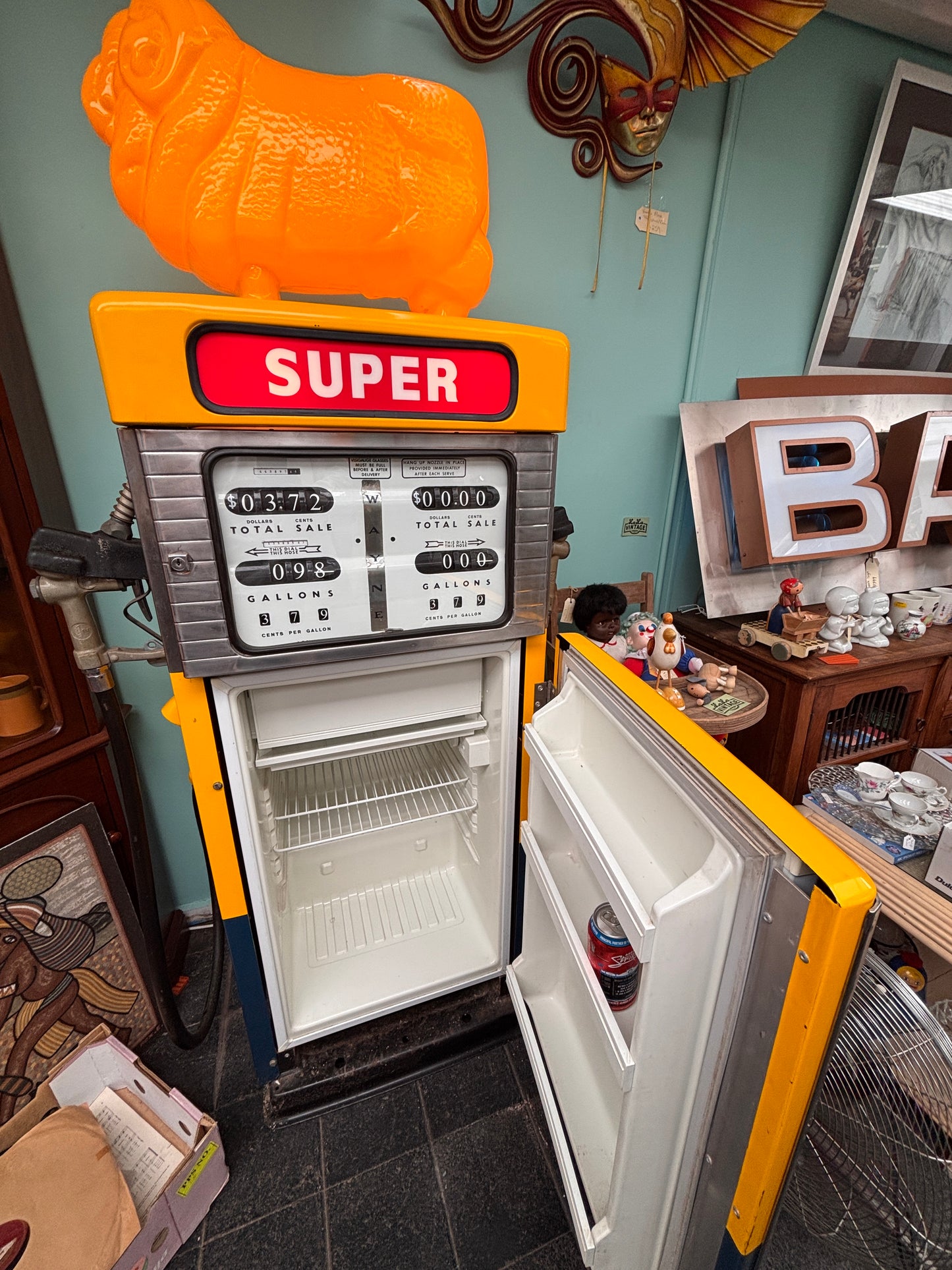 Vintage Wayne Golden Fleece Petrol Bowser Fridge – Rare Dual Hose Service Station Pump